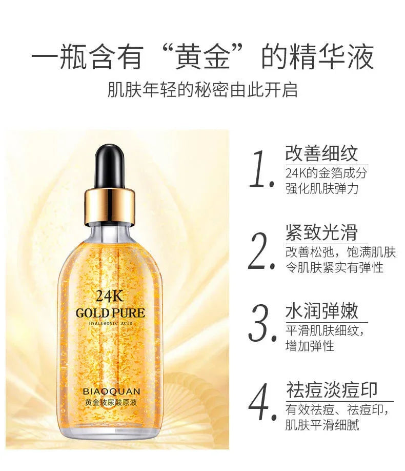 Gesichtsserum mit 24 Karat Gold und Hyaluronsäure – Anti-Aging-, Aufhellungs- und Lifting-Essenz