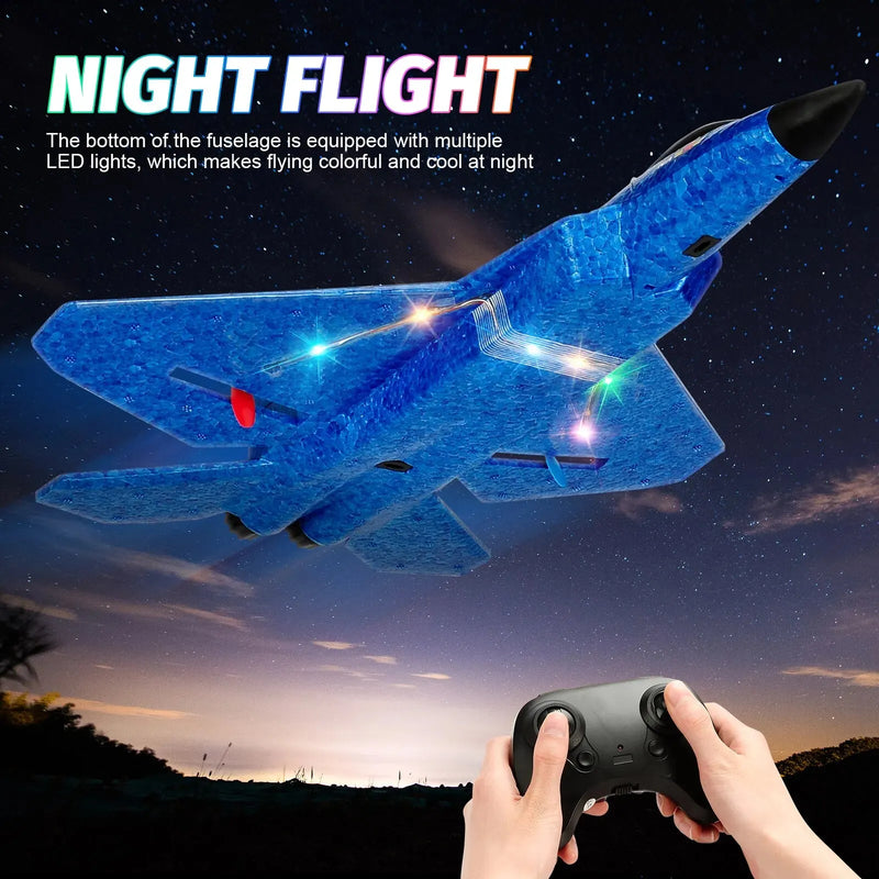 F22 Raptor RC Plane with LED Lights – Remote Control Glider for Kids