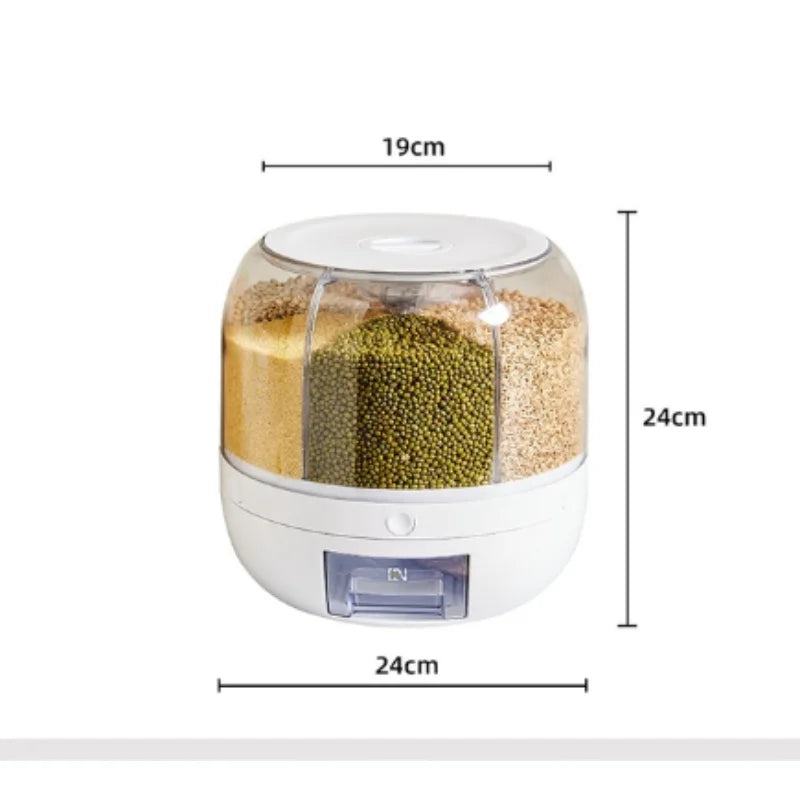 360° Rotating Rice Dispenser – Moisture-Proof, Multi-Compartment Food Storage for Grains, Beans, and Cereals