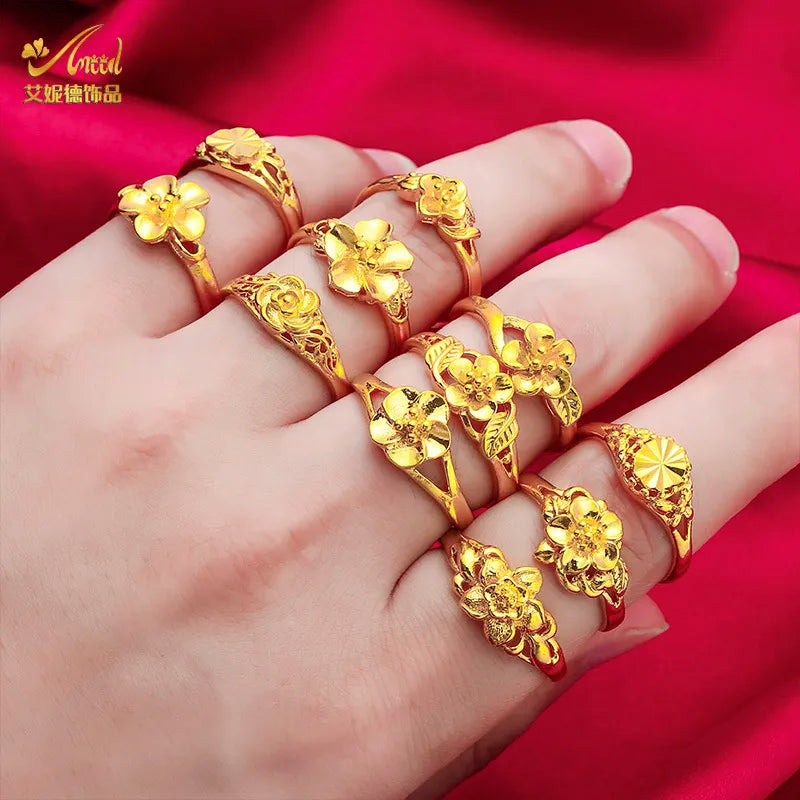 Arabischer Blumenring aus Gold mit größenverstellbarem Ring für Damen – Hochzeits- und Partyschmuck