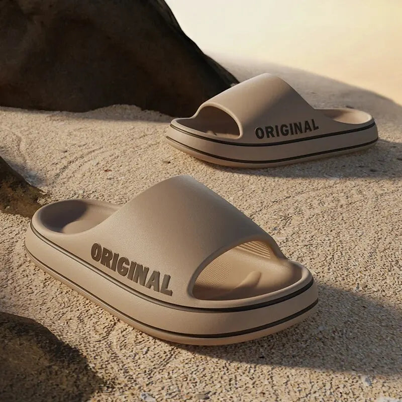 Feslihoet Damen-Hausschuhe mit Buchstabenmotiv – Strand-Slipper mit dicker Sohle