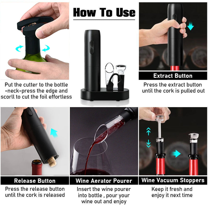 Automatic Electric Wine Opener with Charging Base – Easy Red Wine Corkscrew