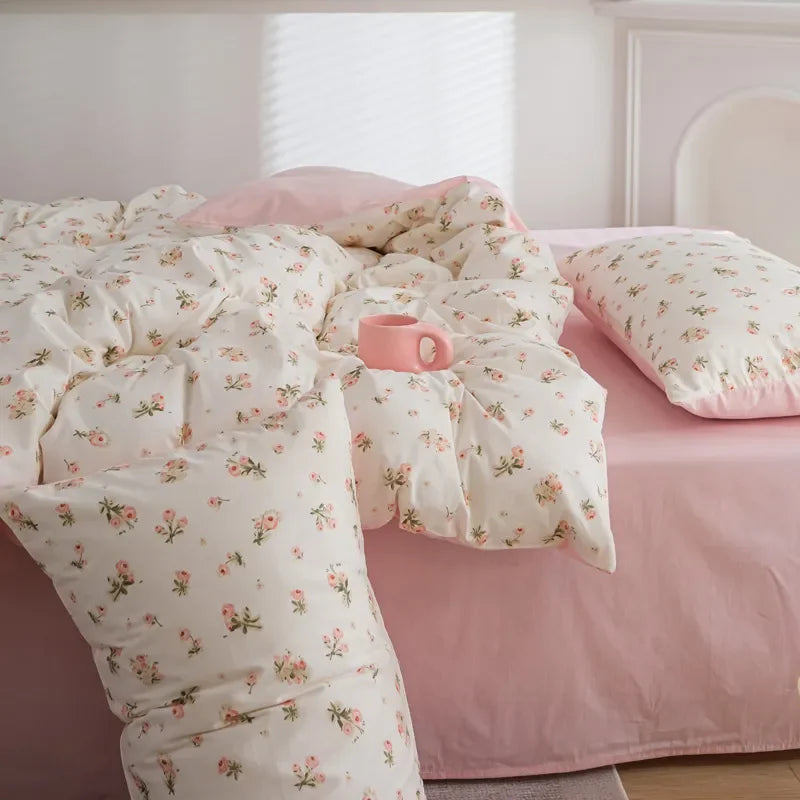 Pink Floral Duvet Cover Set - Queen Size