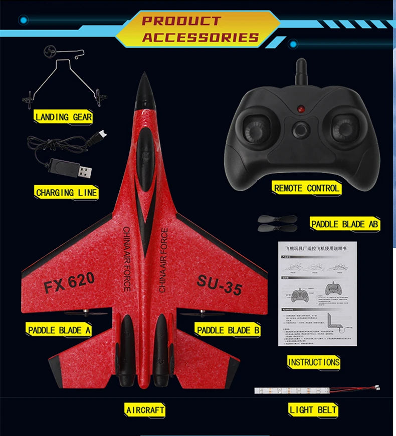 SU-35 RC Foam Fighter Plane – Planador de controle remoto 2.4G para crianças