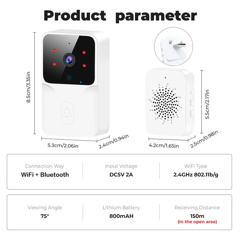 Campainha de vídeo WiFi com câmera HD e interfone – Smart Home Security