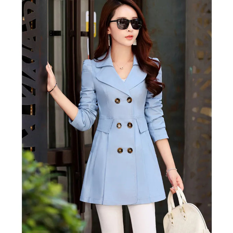 Casaco trench coat feminino trespassado – corta-vento de outono