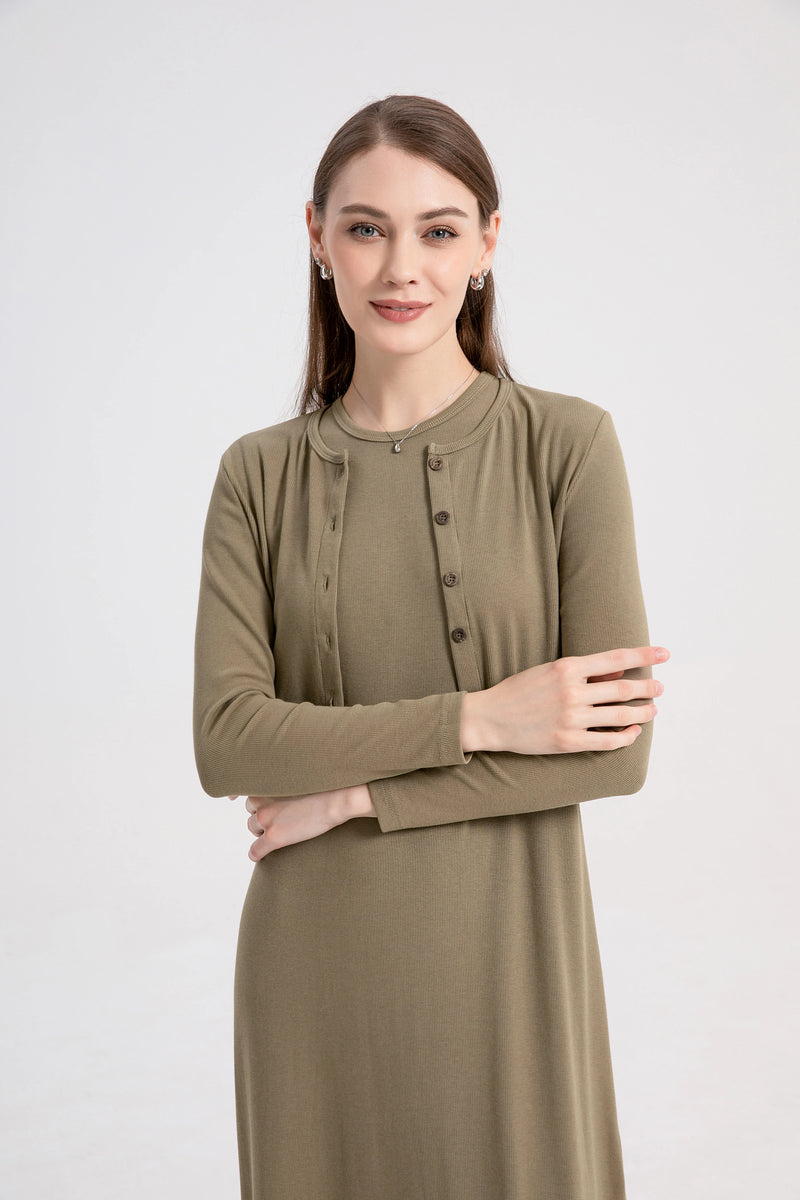 Vestido Cardigan Maxi para Mulheres – Tecido de Fibra Natural