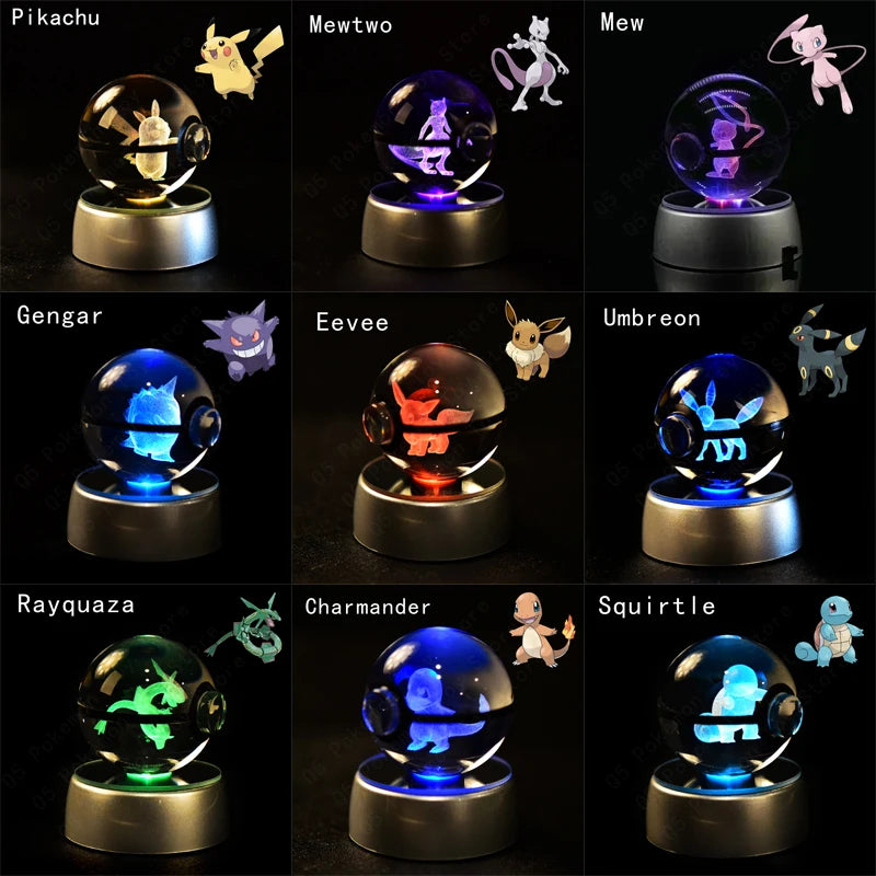 Pokemon 3D Crystal Ball Lamp - Pikachu, Mew, Gengar Statues for Kids