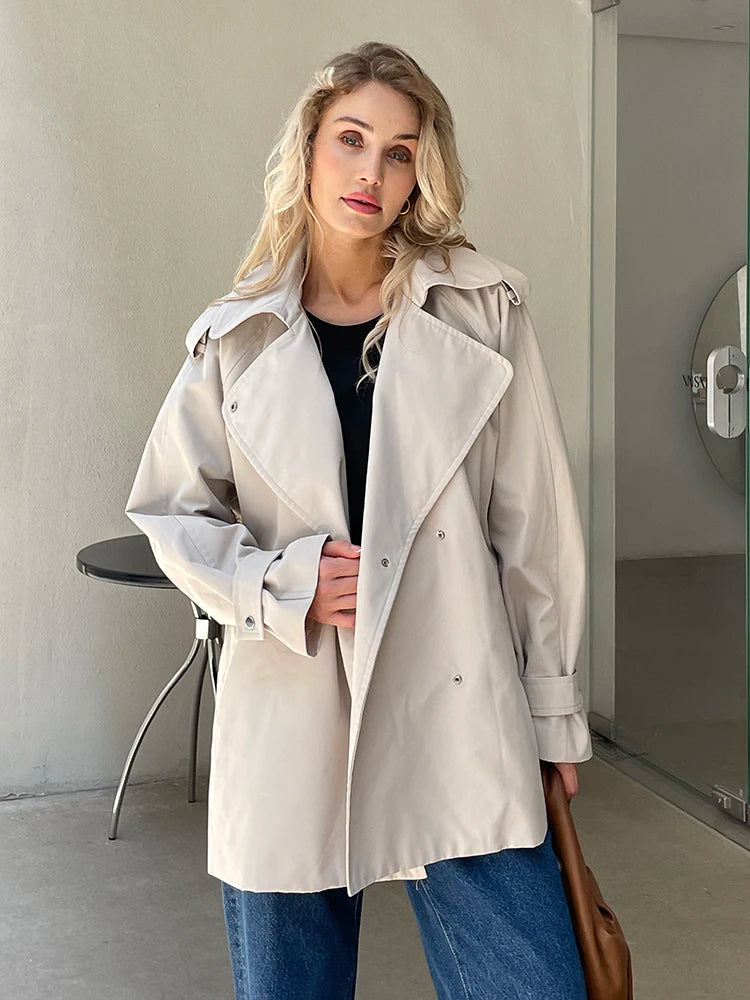 Women’s Short Cotton Trench Jacket – Casual Fall Outerwear