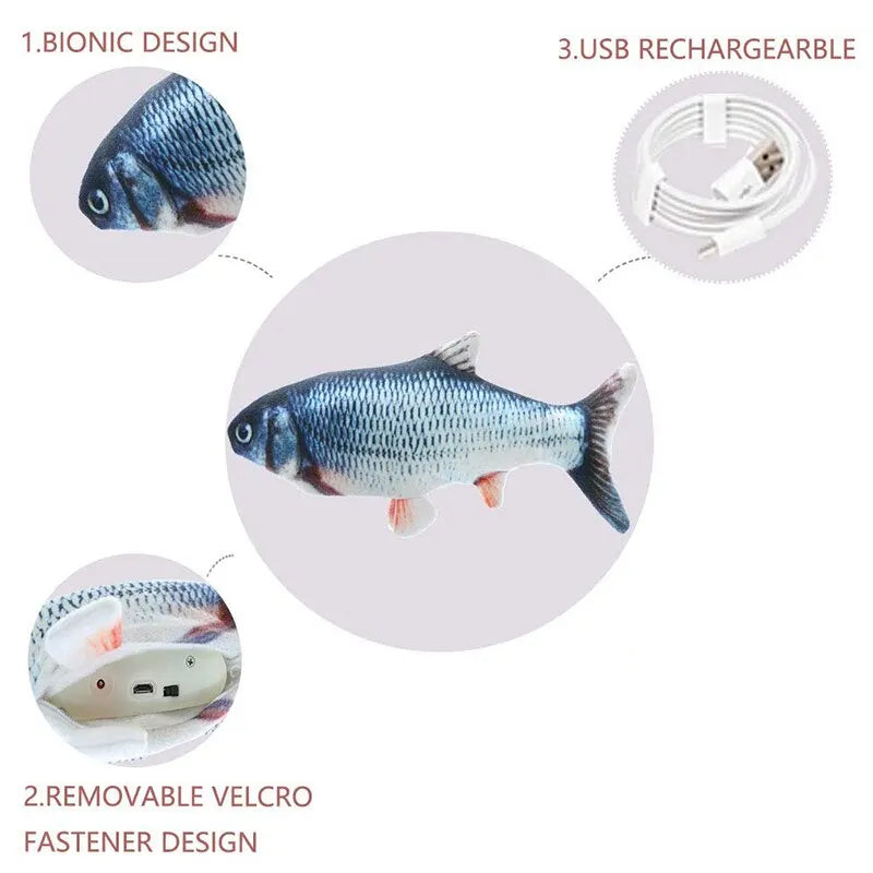 Brinquedo elétrico de peixe flexível - mastigação interativa para animais de estimação