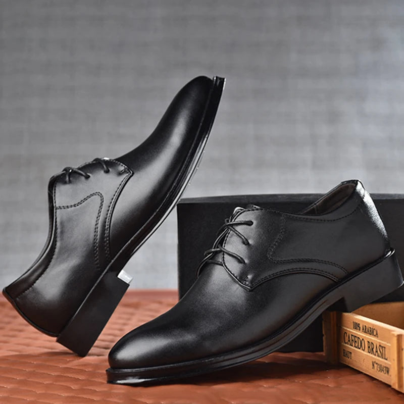 Oxfords de couro preto masculino - Sapatos formais para casamento e negócios