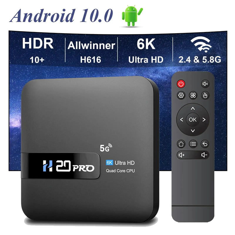 Caixa de TV H20PRO - Android 10, 6K e 4K